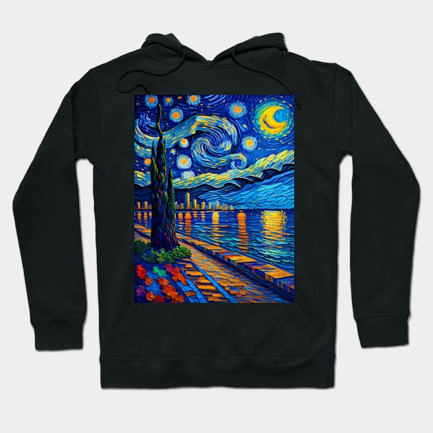 Miami beach at starry night Hoodie by FUN GOGH